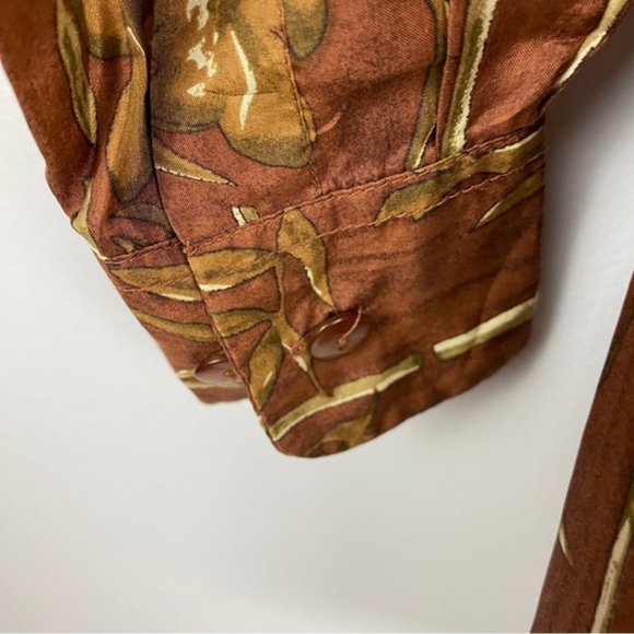 Silk Icon Brown Silk Bamboo Novelty Print Button Down Shirt Medium - Picture 5 of 10